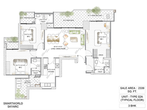 Smartworld Sky Arc - 3 BHK floor plan